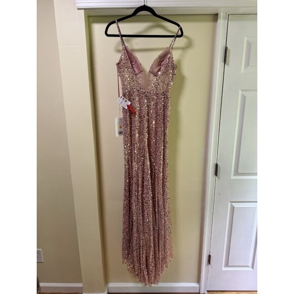 MAC DUGGAL 68175 Pink Embellish Trumpet Gown Plunge Neck Sleeveless Dress Sz 0 - Picture 3 of 8